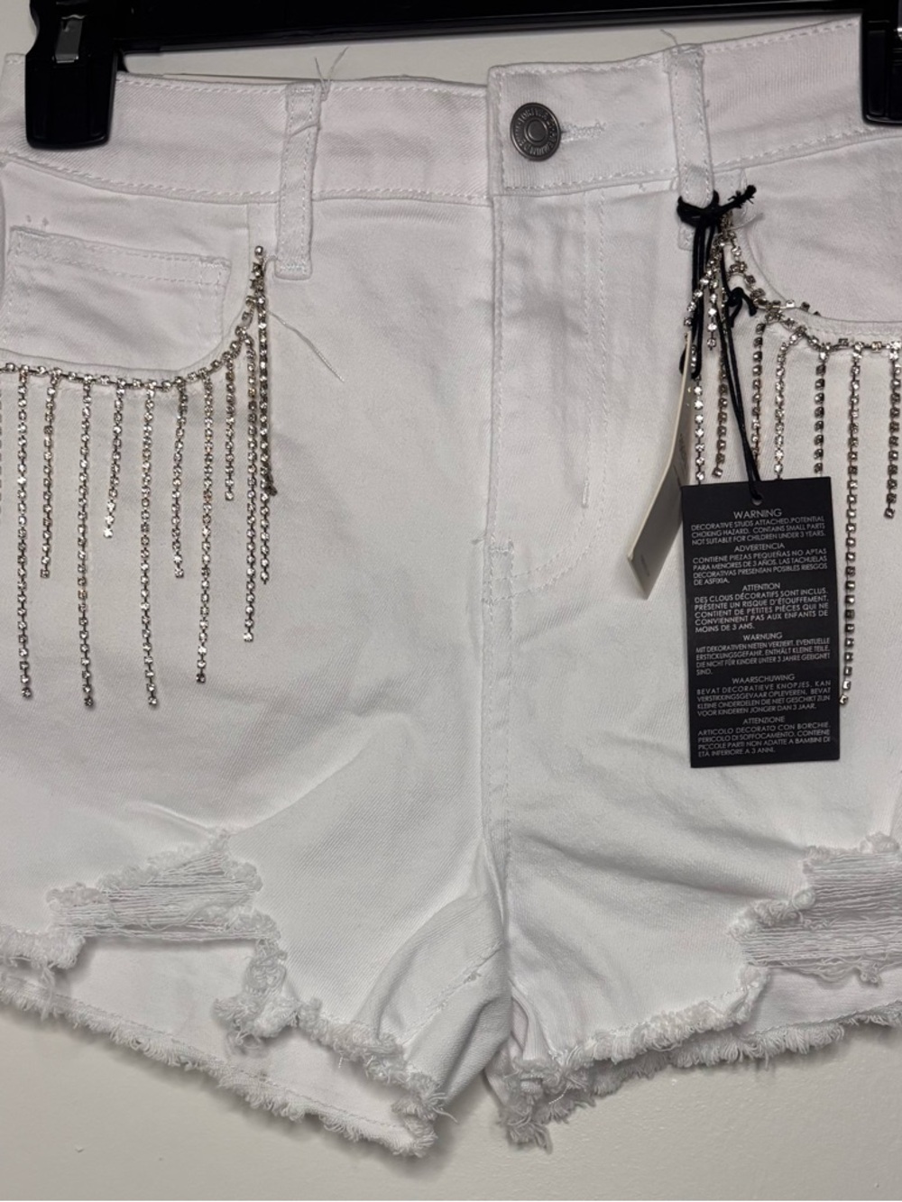 Forever 21 White Denim Shorts with Rhinestone Chain Fringe